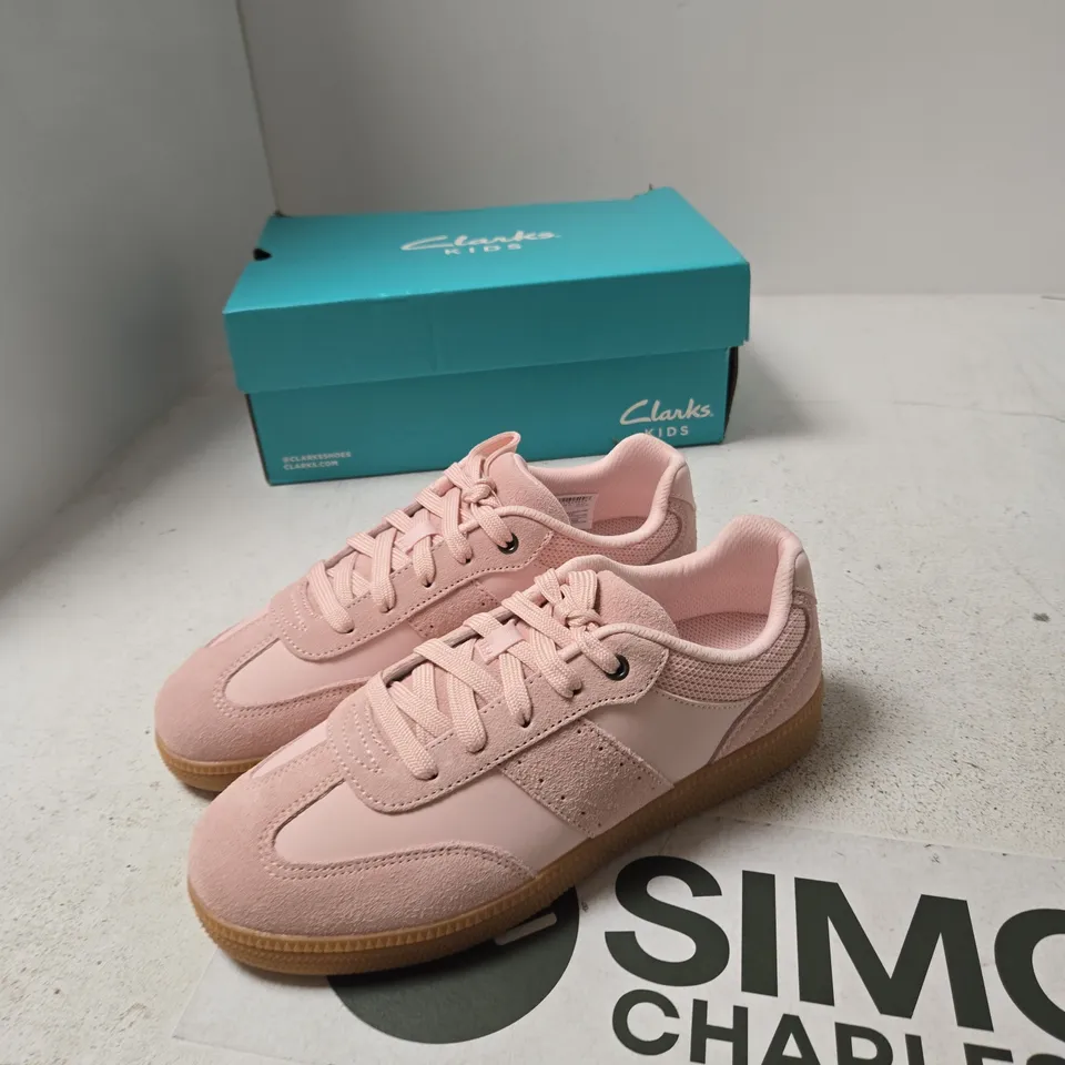 UK 5 CLARKS KIDS PINK SUEDE TRAINERS (EU 38)