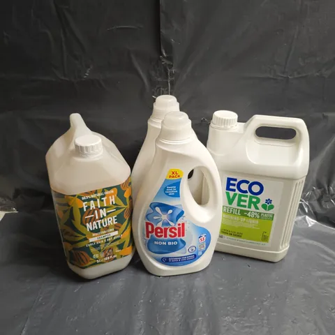 LOT OF 4 ASSORTED LARGE LIQUIDS TO INCLUDE - ECOVER WASHING UP LIQUID - PERSIL NON BIO LIQUID DETERGENT - FAITH IN NATURE SHAMPOO - ETC