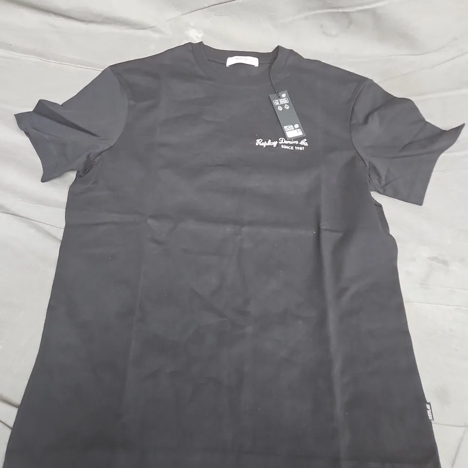 REPLAY DENIM CO TEE IN BLACK - LARGE