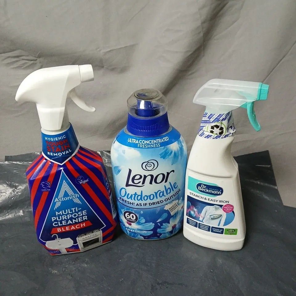 APPROXIMATELY 12 ASSORTED HOUSEHOLD ITEMS TO INCLUDE ASTONISH, LENOR, DR BECKMANN ETC