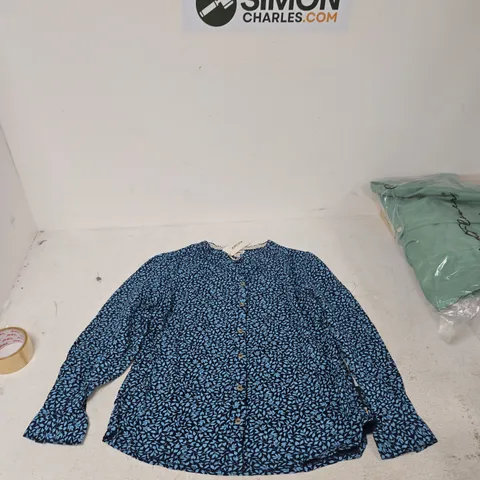 MUDFLOWER WOMENβS BLUE FLORAL BUTTON-FRONT SHIRT β UK 16 (EU 44, US 12)