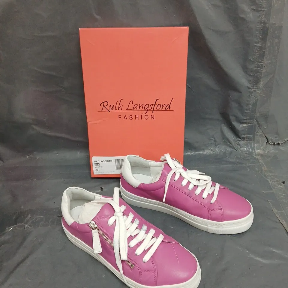 BOXED PAIR OF RUTH LANGSFORD LACE TRAINERS PINK - SIZE 39 