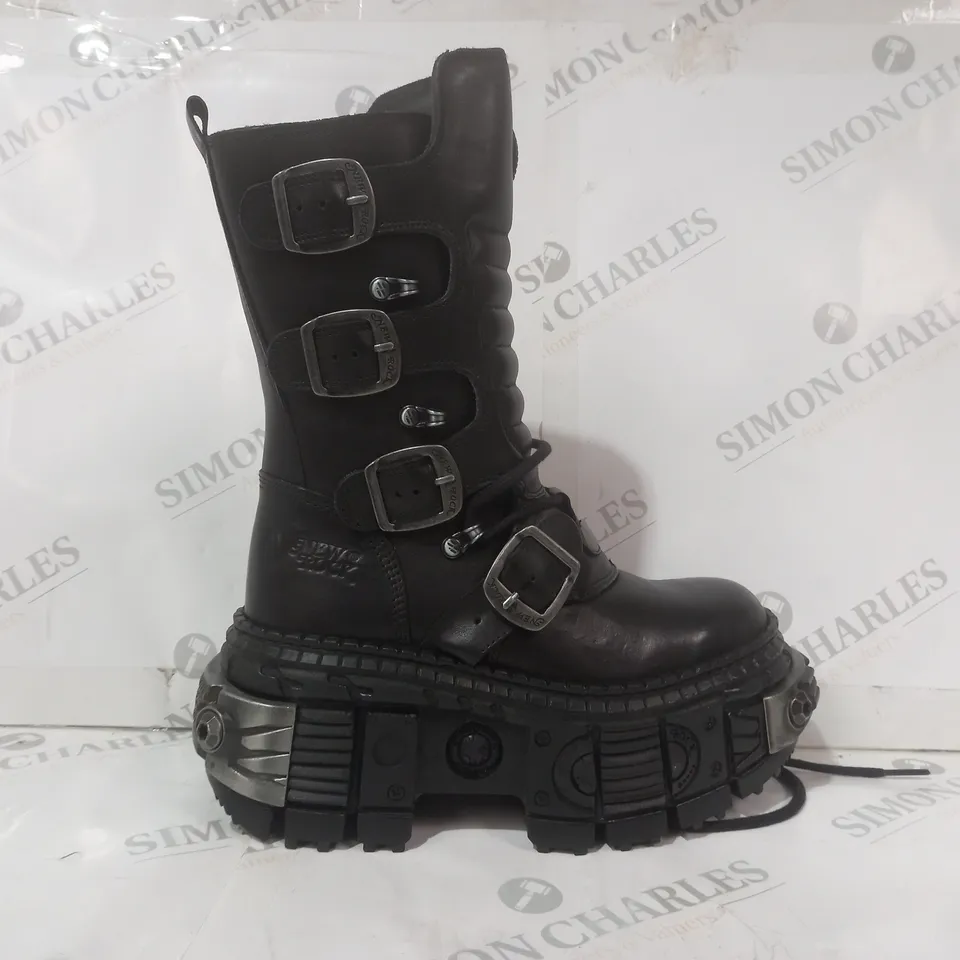 BOXED PAIR OF NEW ROCK BOOTS IN BLACK EU SIZE 36