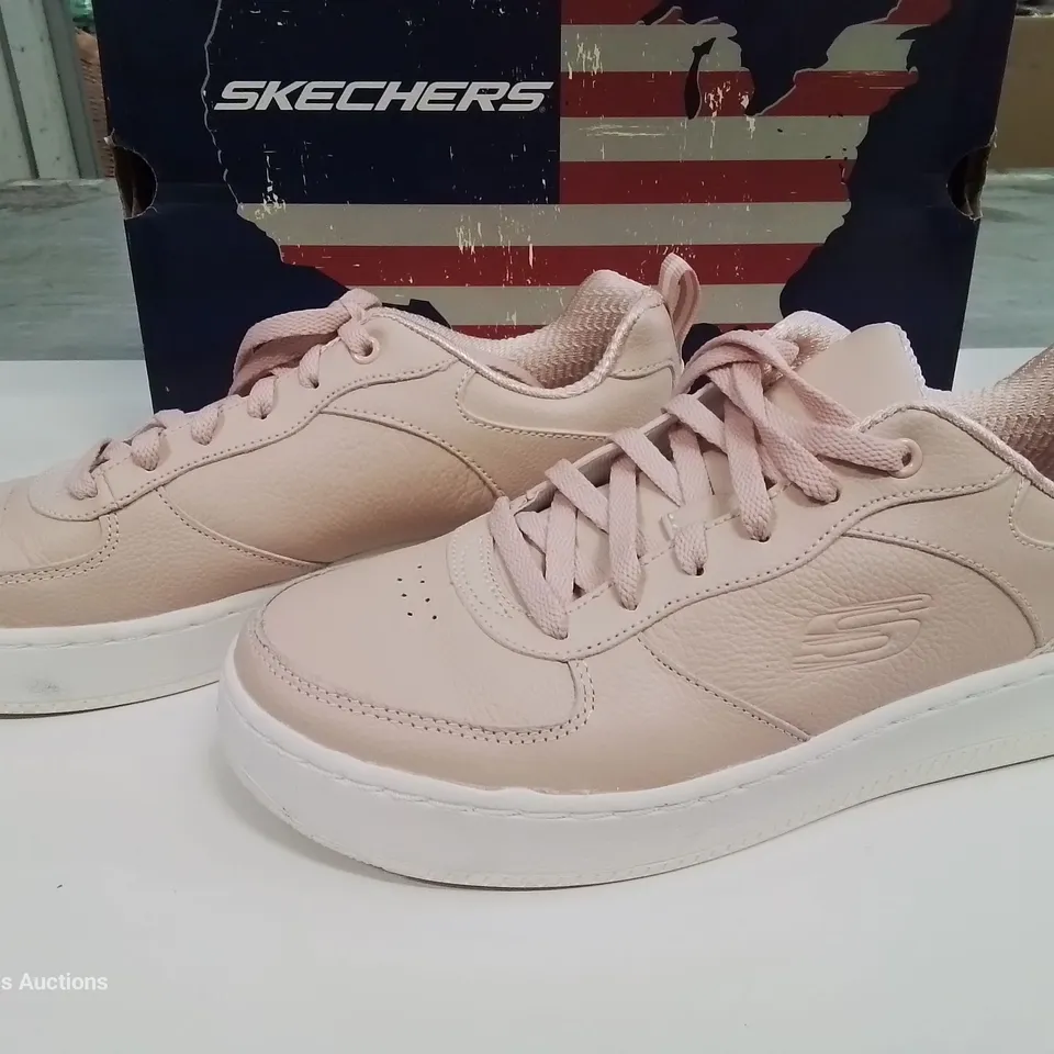 BOXED PAIR OF SKECHERS PINK LEATHER TRAINERS - UK 6
