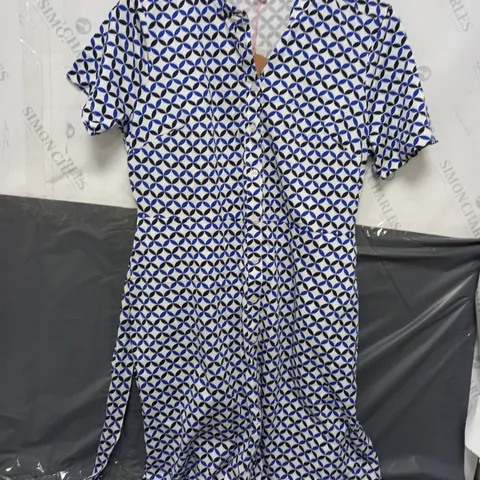 BODEN JULIA SHORT SHIRT SLEEVE SHIRT DRESS IN WHITE/BLUE - UK 14P