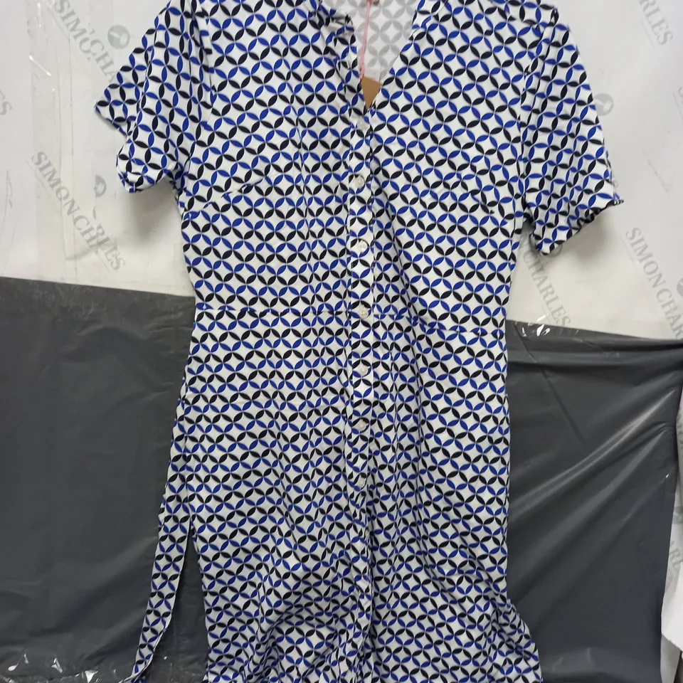 BODEN JULIA SHORT SHIRT SLEEVE SHIRT DRESS IN WHITE/BLUE - UK 14P