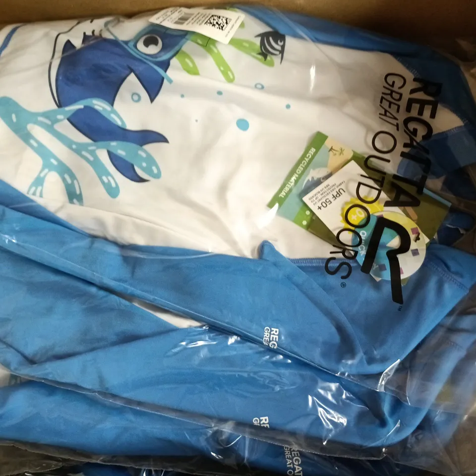 APPROXIMATELY 32 BRAND NEW REGATTA KIDS ANIMAL RASH SUITS IN BLUE SHARK - 18/24MONTHS & 24-36MONTHS