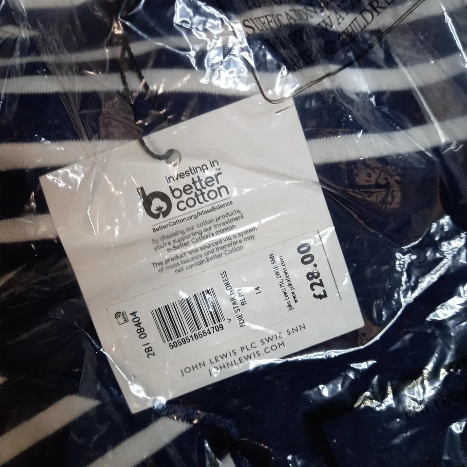 PACKAGED JOHN LEWIS NAVY/WHITE NIGHT DRESS - SIZE 14
