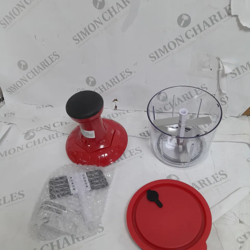 BOXED COOKS ESSENTIALS 5 BLADE PRESS CHOPPER WITH STORAGE LID - RED