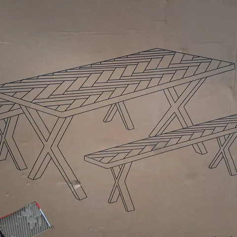 BOXED EZRA DINING BENCH SET IN FAUX RUSTIC WOOD PARQUET - 1PC PER CARTON