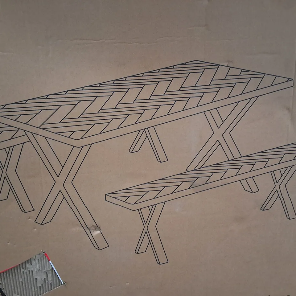 BOXED EZRA DINING BENCH SET IN FAUX RUSTIC WOOD PARQUET - 1PC PER CARTON