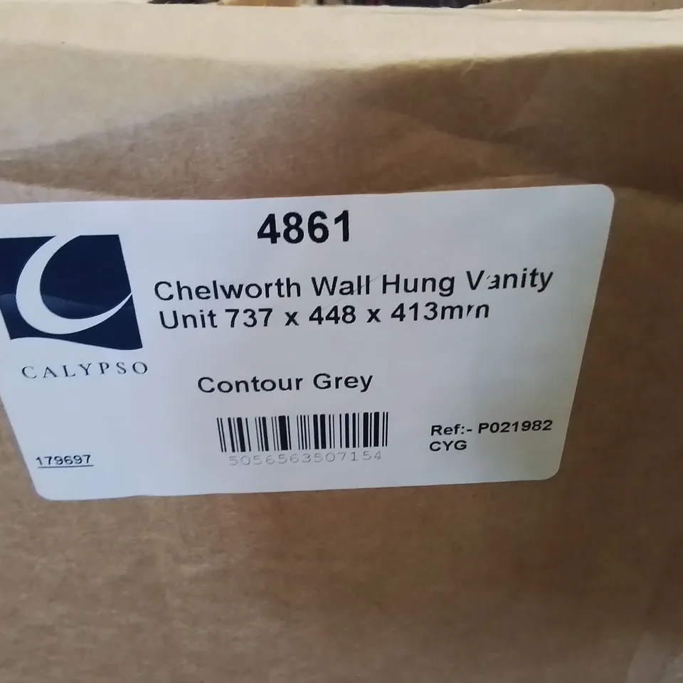 BOXED AS NEW CALYPSO CHELWORTH WALL HUNG VANITY UNIT IN CONTOUR GREY - 737X446X413MM