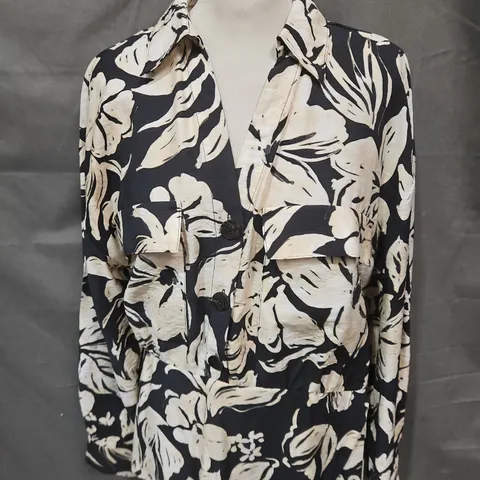 MANGO MNG WOMEN'S FLORAL PRINT BUTTON-FRONT SHIRT WITH CHEST POCKETS - SIZE EU L