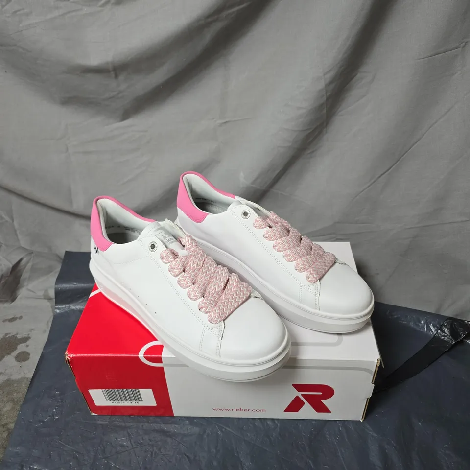 RIEKER WHITE SNEAKERS WITH PINK LACES – WOMEN'S CASUAL TRAINERS SIZE EU 41