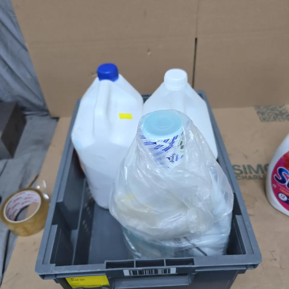 TOTE OF APPROXIMATELY 4 ASSORTED LIQUIDS TO INCLUDE:  SURF LIQUID DETERGENT 95 WASHES 