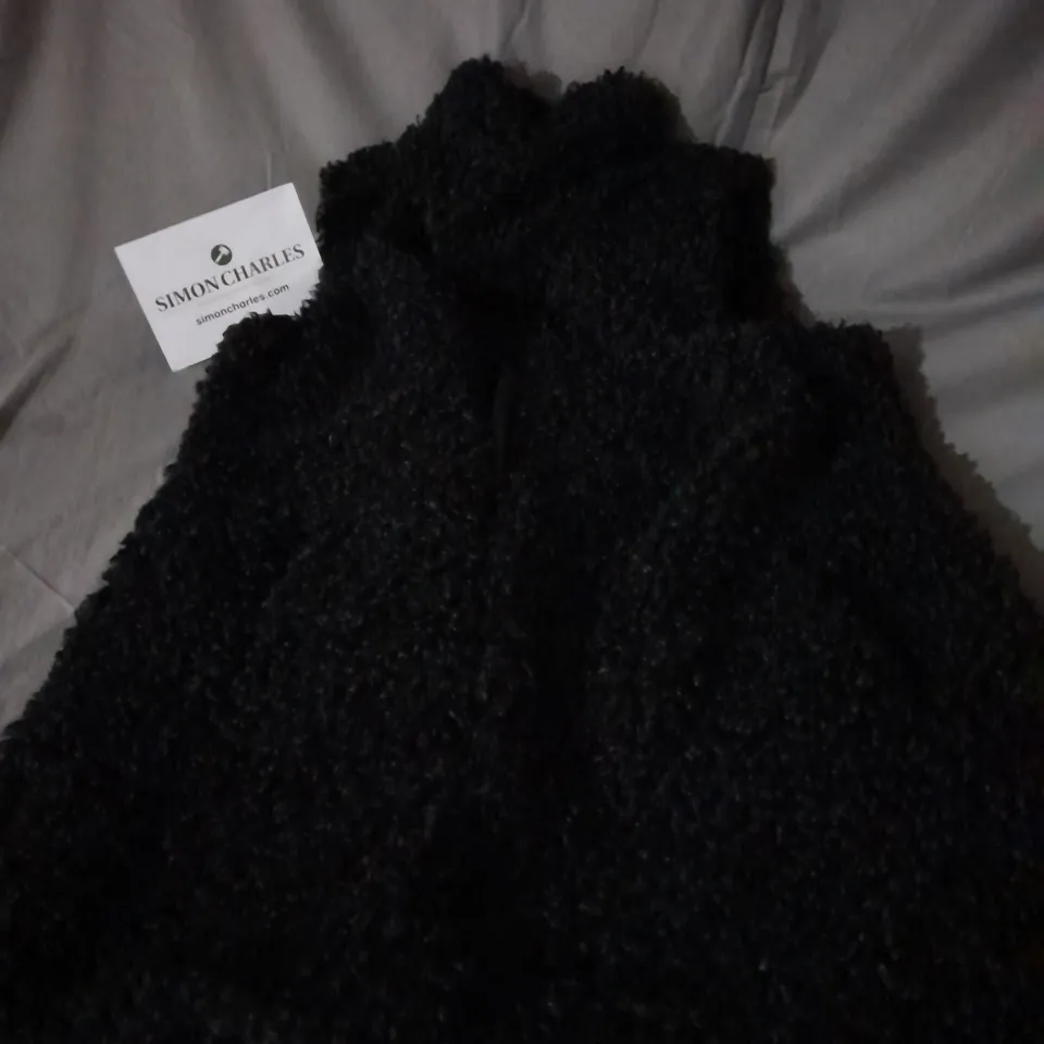 CENTIGRADE FAUX FUR SLEEVELESS COAT IN BLACK SIZE M