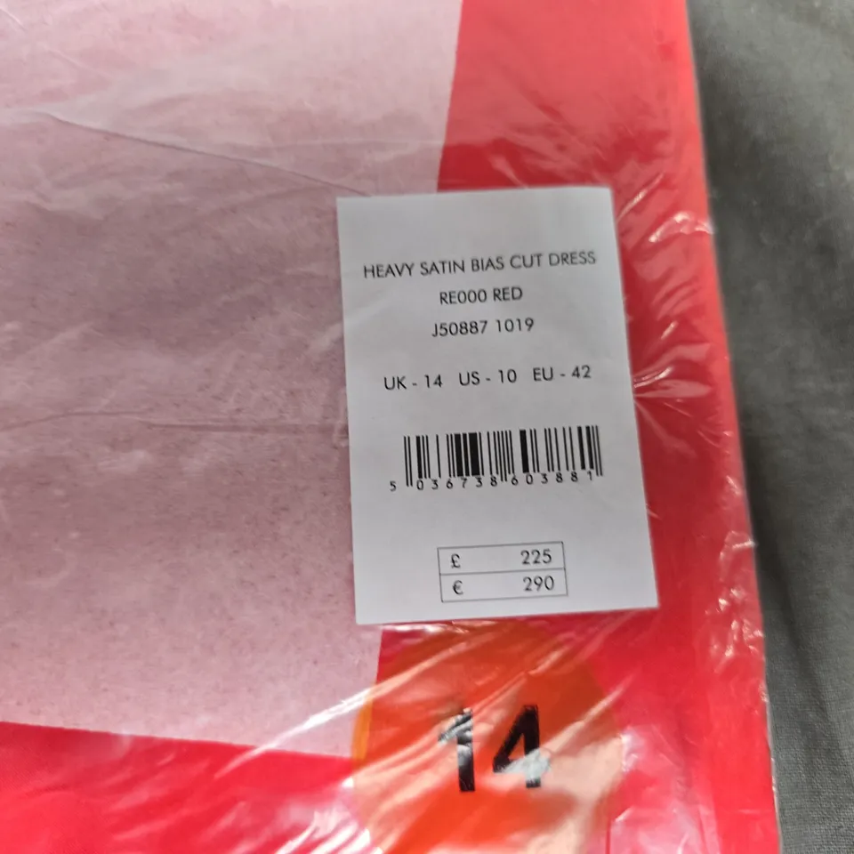 BAGGED JIGSAW HEAVY SATIN BIAS-CUT DRESS - RED, UK 14 (US 10, EU 42)