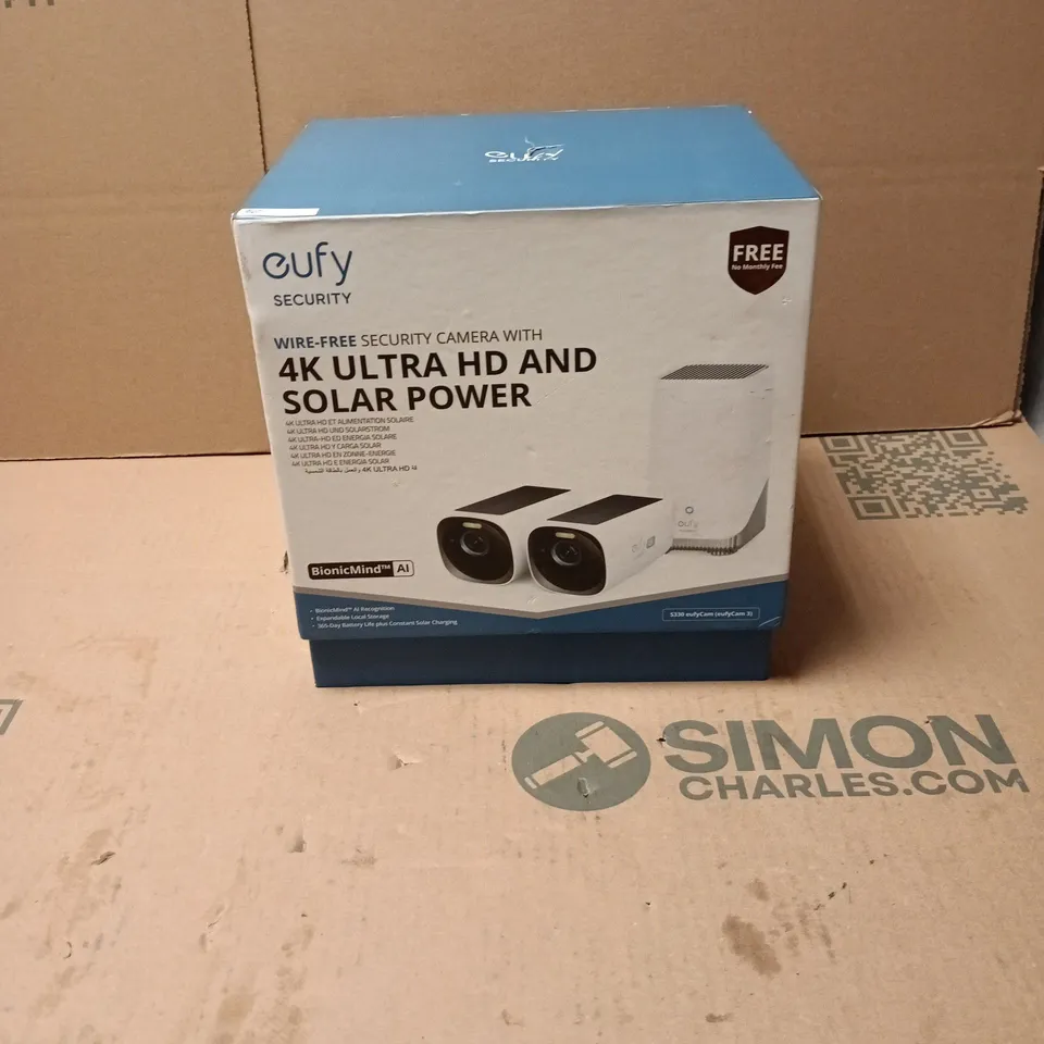 EUFY SECURITY 4K ULTRA HD AND SOLAR POWER WIRE FREE SECURITY CAMERA BOXED