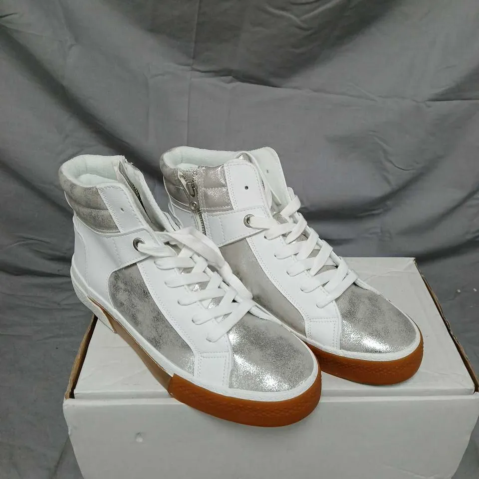 BLOWFISH MALIBU WHITE HIGH-TOP SNEAKERS WITH SILVER METALLIC PANELS – 8