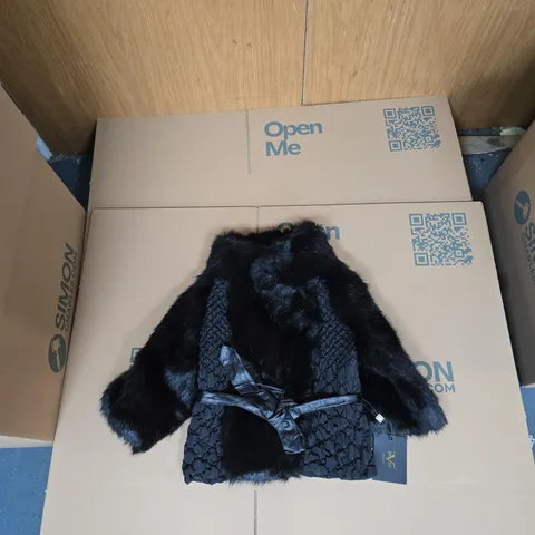 VERSACE 19.69 ITALIA FUR CROP COAT – BLACK WITH BELT, SIZE S/M