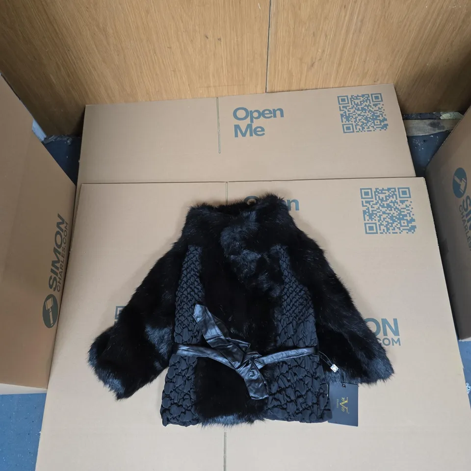 VERSACE 19.69 ITALIA FUR CROP COAT – BLACK WITH BELT, SIZE S/M