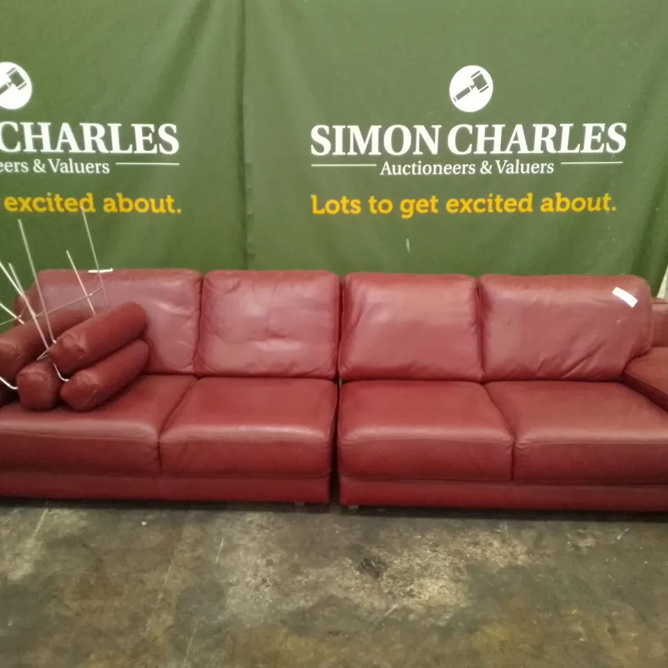 2PCS 4 SEATER SOFA  - RED LEATHER 