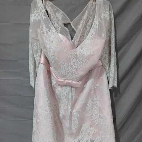 WHITE ROSE LOU LOU OCCASIONS FLORAL MESH DRESS PINK/WHITE - SIZE 26