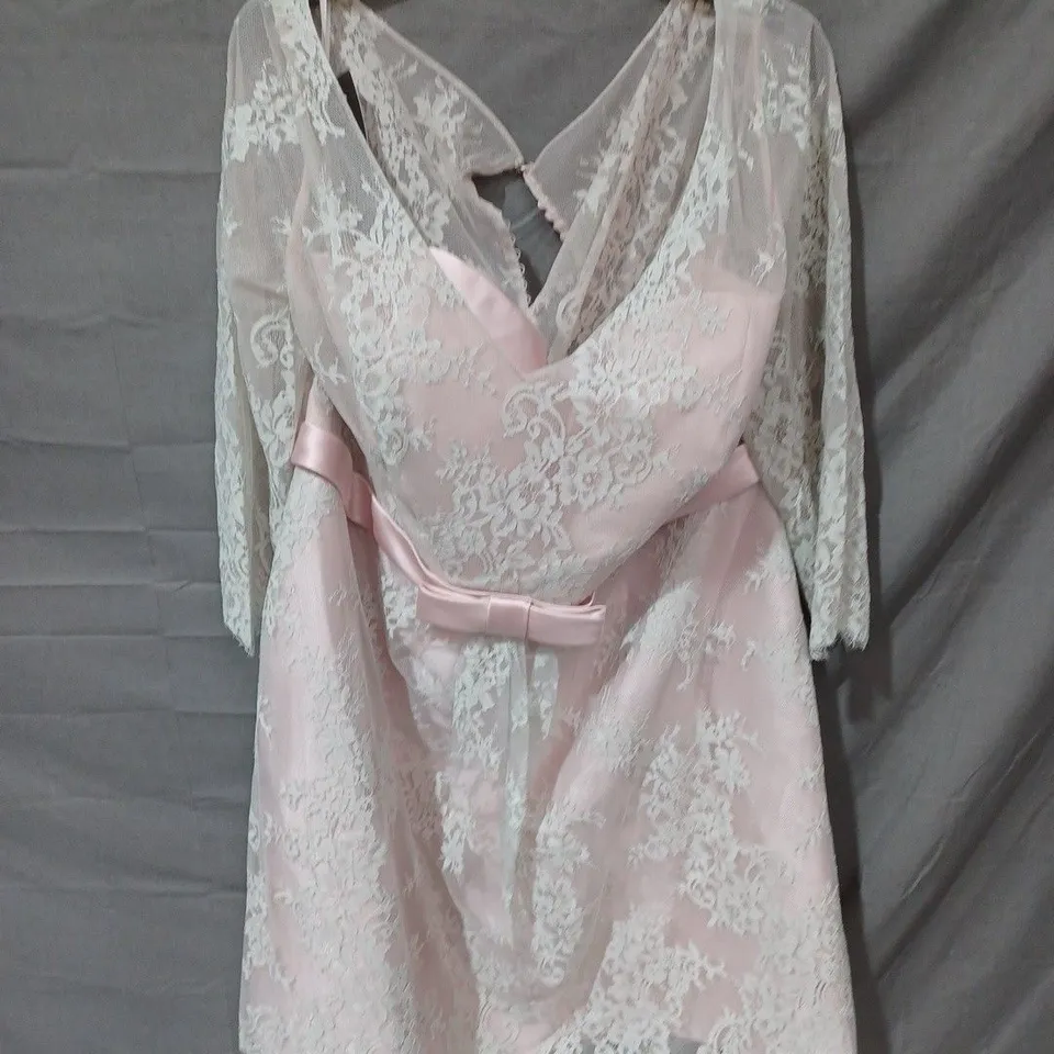 WHITE ROSE LOU LOU OCCASIONS FLORAL MESH DRESS PINK/WHITE - SIZE 26