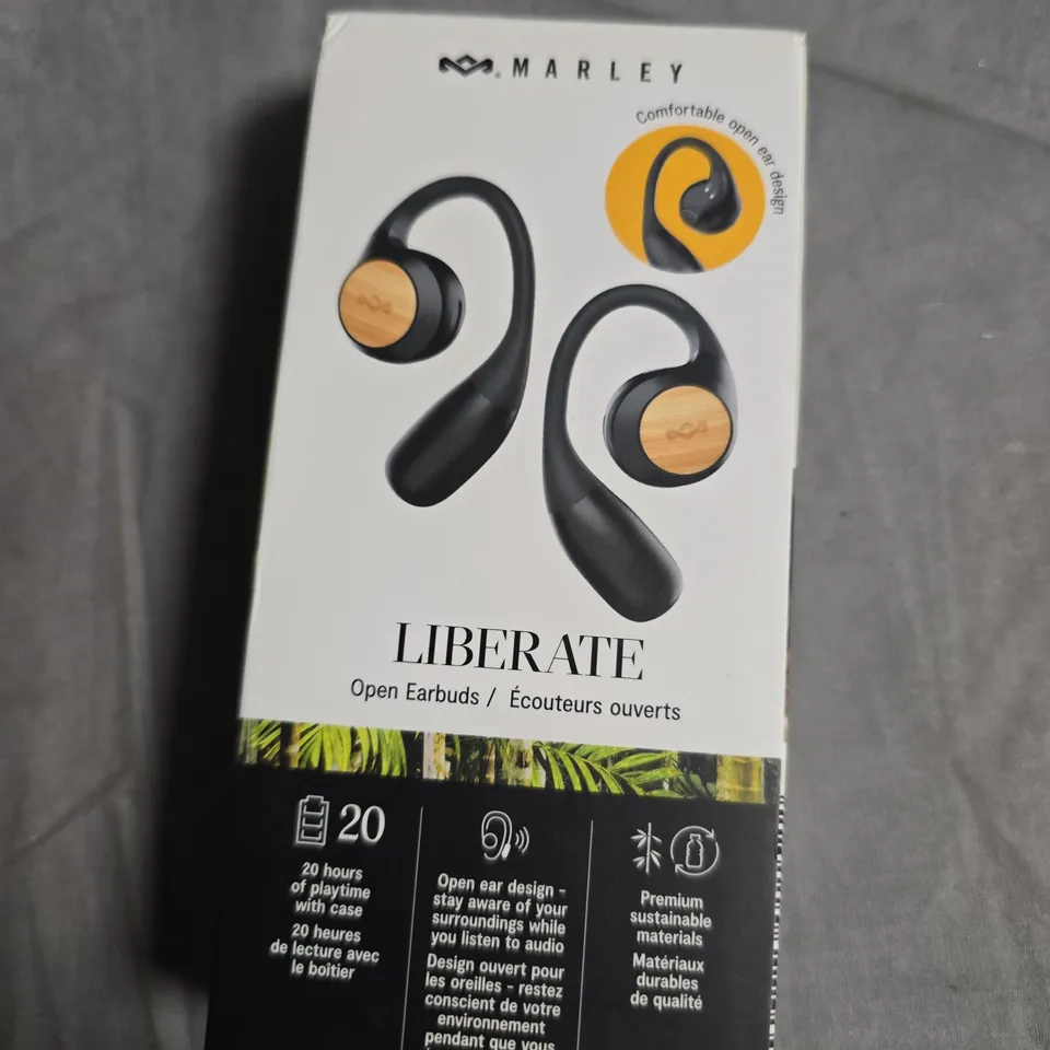 MARLEY LIBERATE OPEN EARBUDS - WIRELESS, BLACK WITH WOOD ACCENT 
