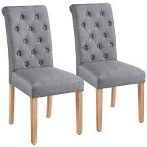 BOXED SET OF 2, YAHEETECH PADDED CLASSIC HIGH BACK UPHOLSTERED DINING CHAIRS WITH SOLID WOOD LEGS - DARK GREY (1 BOX)