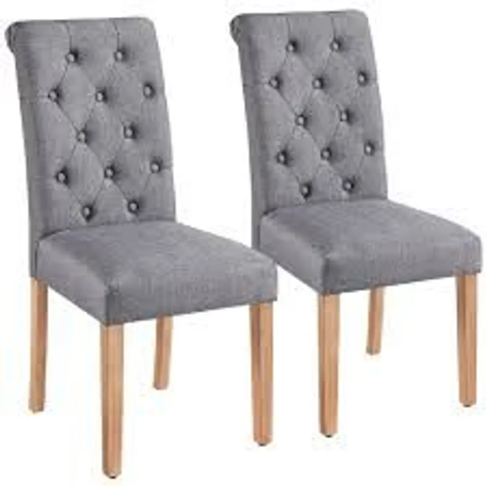 BOXED SET OF 2, YAHEETECH PADDED CLASSIC HIGH BACK UPHOLSTERED DINING CHAIRS WITH SOLID WOOD LEGS - DARK GREY (1 BOX)