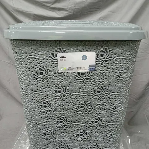 VITTA 60L LAUNDRY BASKET WITH LID – GREY EMBOSSED PLASTIC
