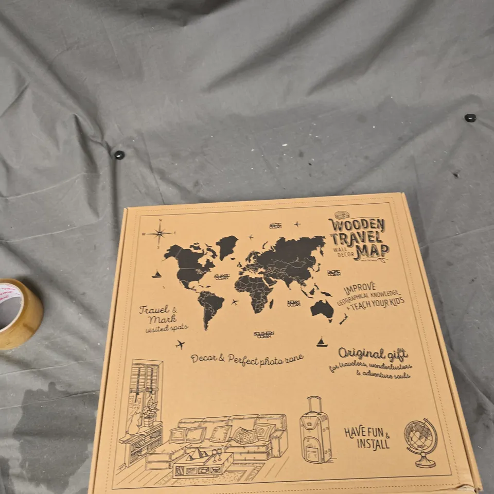 WOODEN TRAVEL MAP WALL DECOR – BOXED