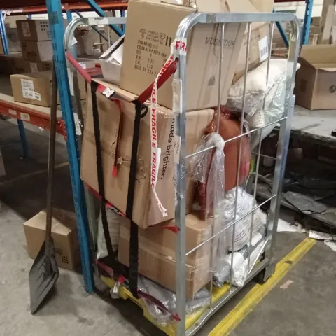 CAGE OF ASSORTED HOUSEHOLD GOODS AND PRODUCTS TO INCLUDE; CEILING LIGHTS, CUSHIONS, BED PRODUCTS ETC - CAGE NOT INCLUDED 