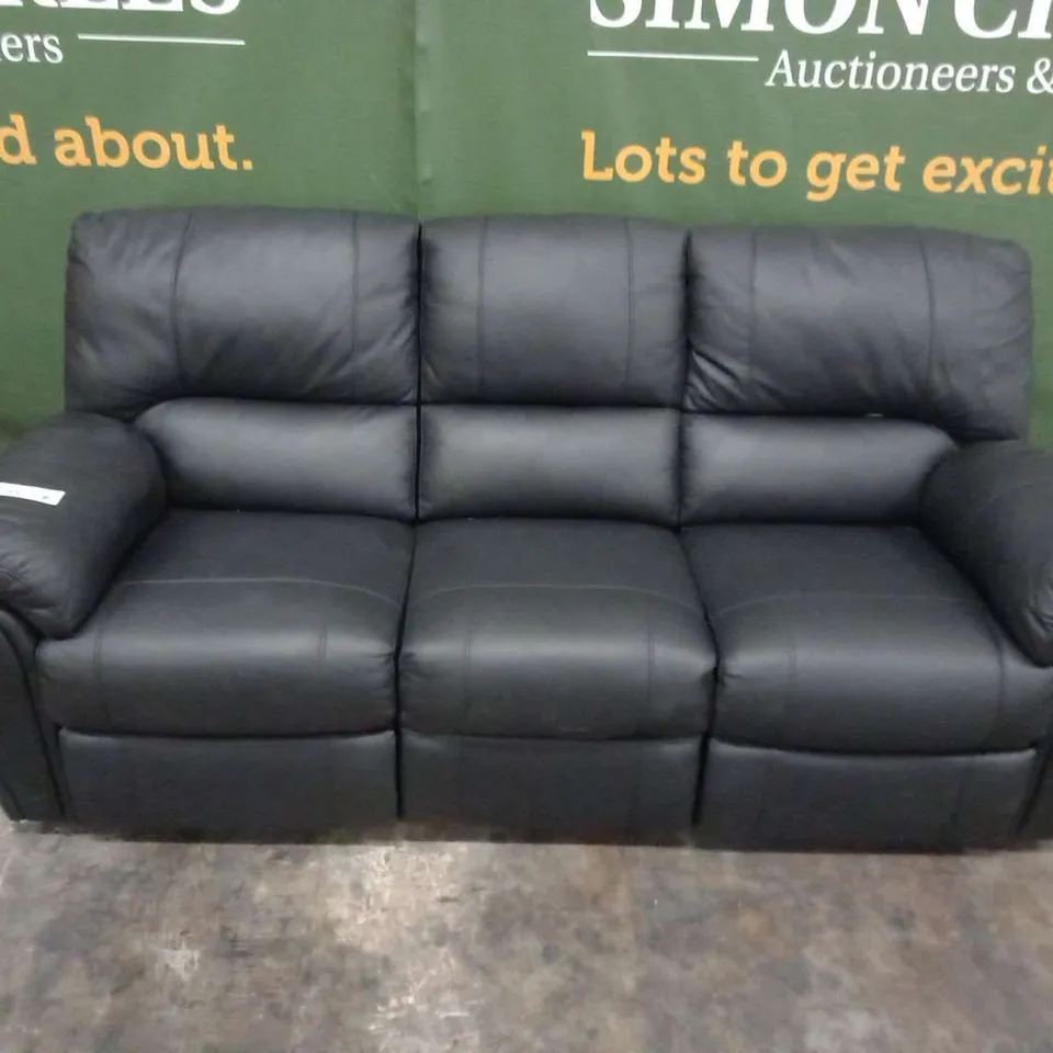 DESIGNER BLACK FAUX LEATHER MANUAL RECLINING THREE SEATER SOFA