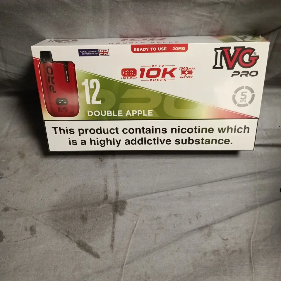 IVG PRO DOUBLE APPLE DISPOSABLE VAPE – 5 PACK, 20MG NICOTINE (READY TO USE)
