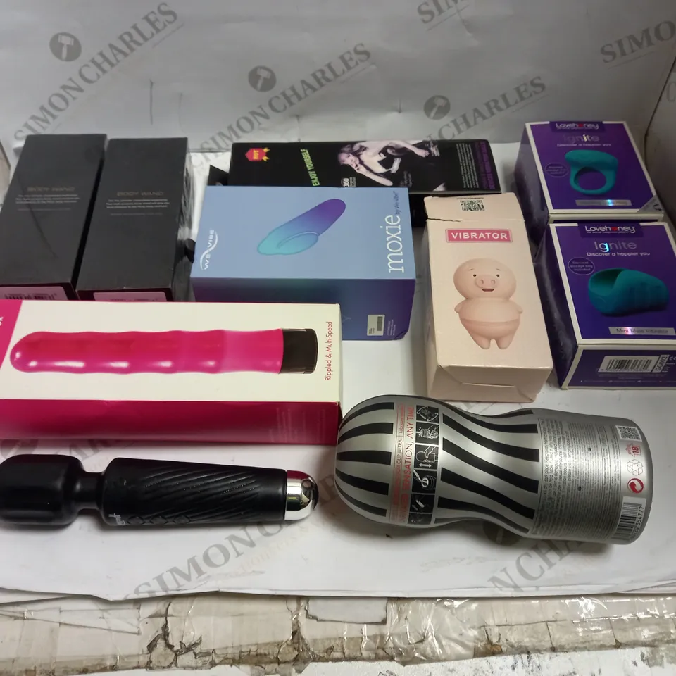 LOT OF APPROX 10 ASSORTED ADULT ITEMS TO INCLUDE MALE MASTURBATOR, VIBRATORS, COCK RING ETC