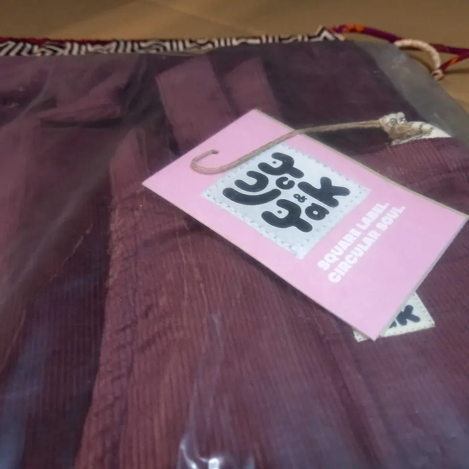 PACKAGED LUCY YAK DARK PLUM CORDUROY DUNGAREE'S - SIZE 14L