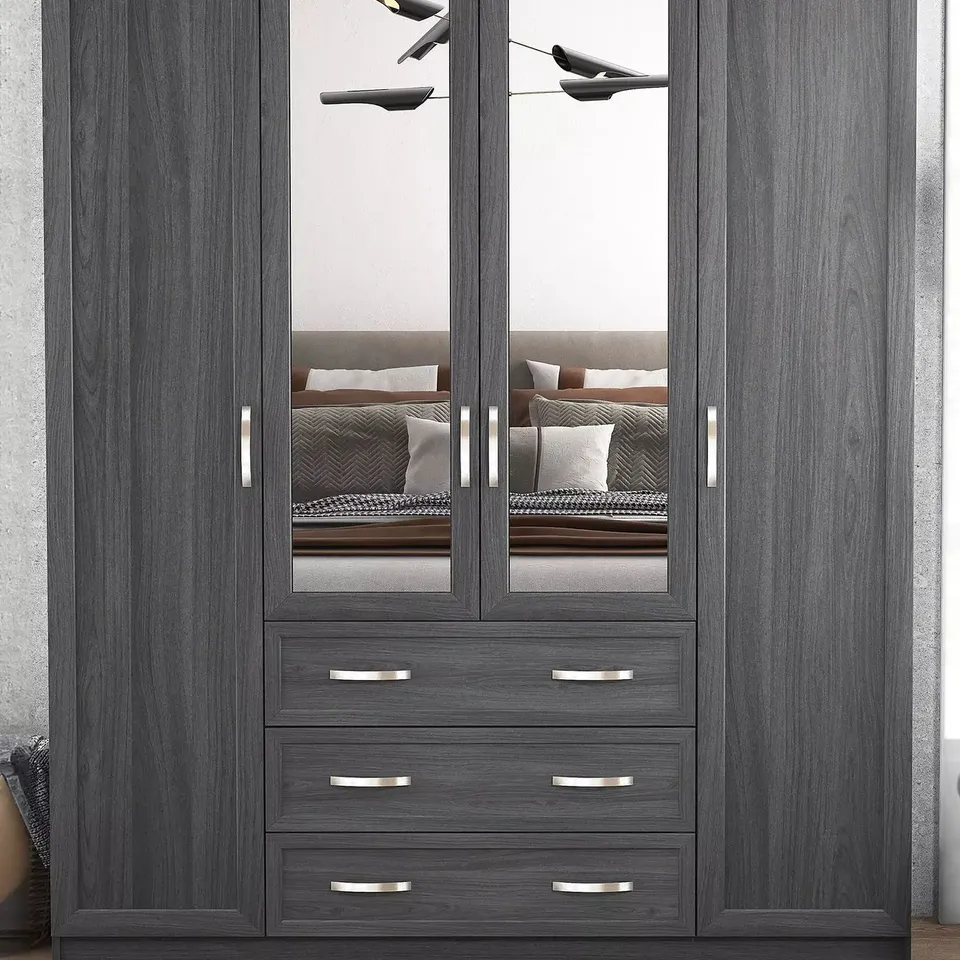 BOXED GRADE 1 CAMBERLEY 4-DOOR 3-DRAWER MIRRORED WARDROBE (2 BOXES) RRP £359