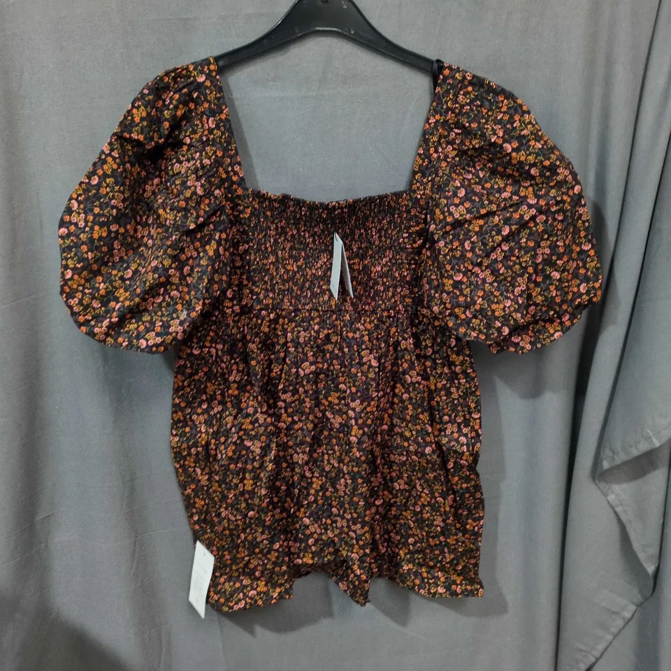 NOBODY'S CHILD FLORAL PUFF-SLEEVE TOP – UK 14 PETITE (EU 42, USA 10)
