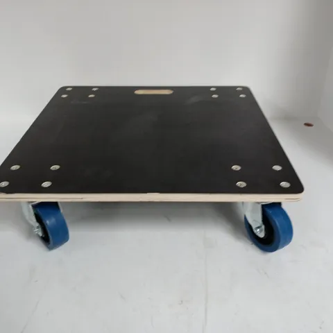 WOODEN BOARD ON WHEELS - SIZE APPROXIMATELY 60X60CM