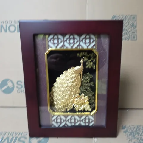 FRAMED DECORATIVE ART PLAQUE WITH GOLD RELIEF MOTIF