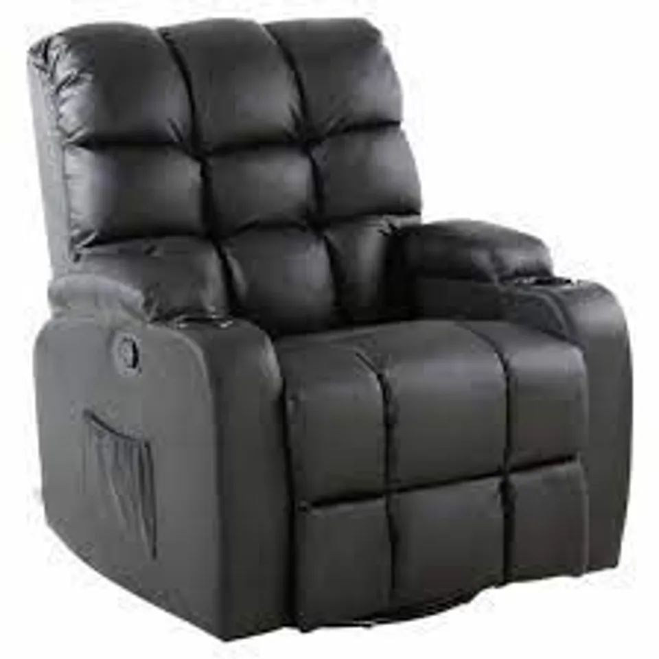 BOXED REGAL MANUAL RECLINING EASY CHAIR BLACK LEATHER 