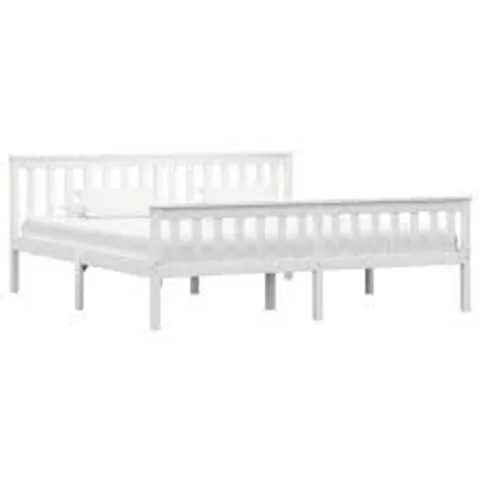 BOXED WHITE SOLID WOOD BED FRAME SUPER KING SIZE 180 X 200CM (1 BOX)