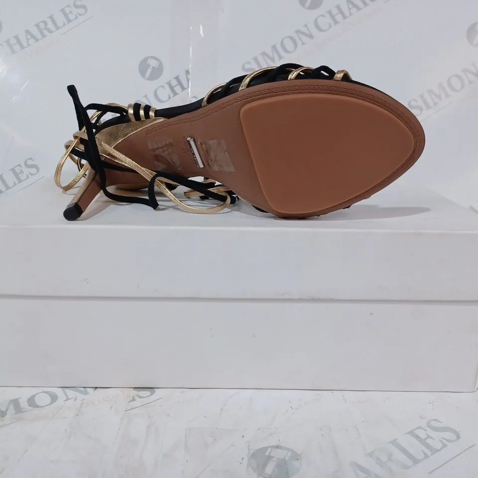 BOXED PAIR OF REISS CASSIDY STRAPPY HEELS IN BLACK/GOLD UK SIZE 4