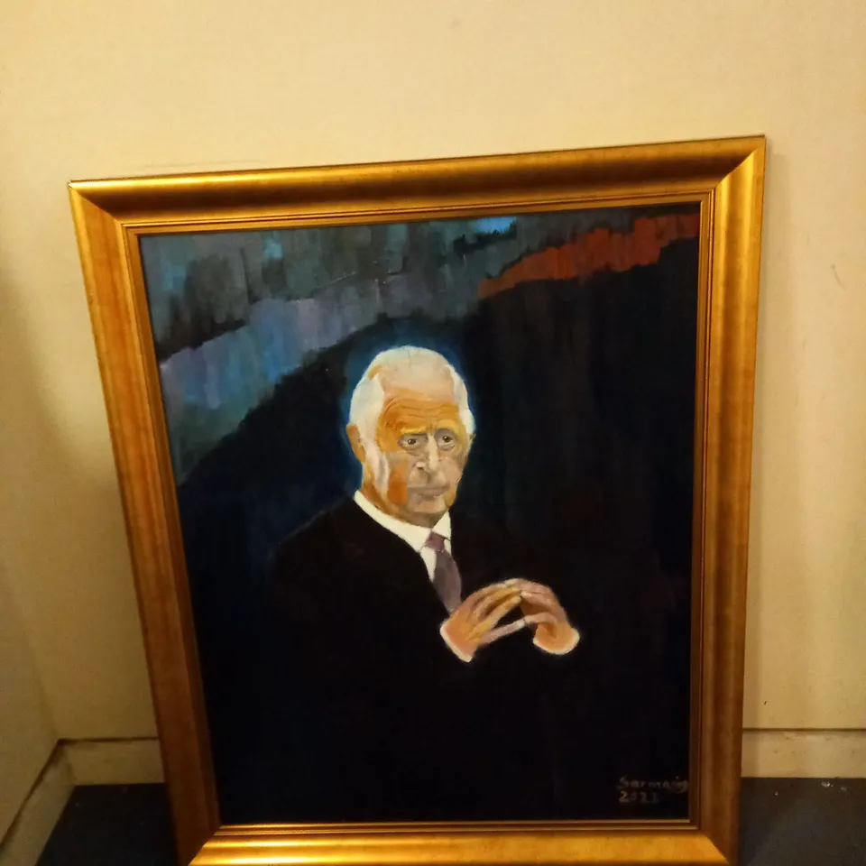 LARGE FRAMED PORTRAIT OF KING CHARLES - 115CM X 95CM