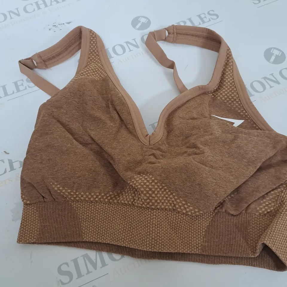 BROWN GYMSHARK SPORTS BRA SIZE S