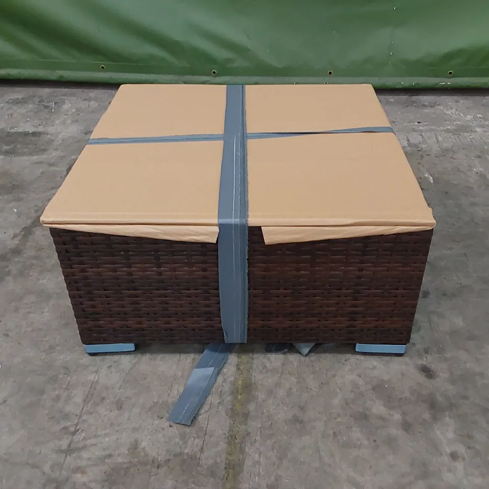 DESIGNER FLORIDA OTTOMAN/COFFEE TABLE IN RATTAN CHOCOLATE MIX AND COFFEE CREAM COLOUR WITH GLASS TOP