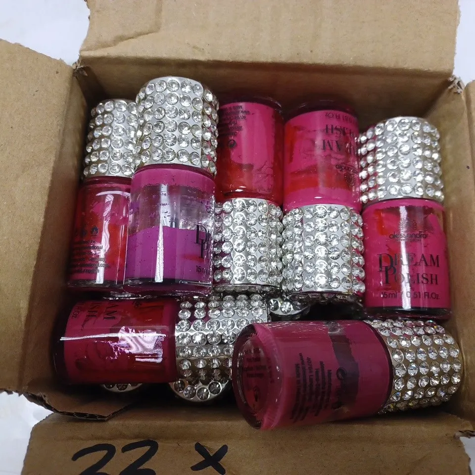 BOX OF APPROXIMATELY 20 X 15ML VIALS OF ALESSANDRO DREAM POLISH NAIL POLISH IN PINK