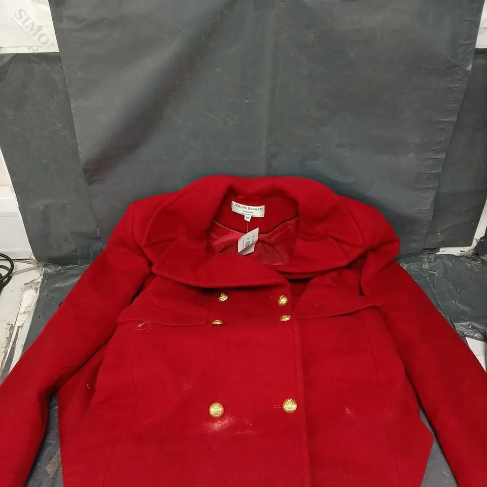 HELENA BERMAN DOUBLE BREASTED CLASSIC STYLE COAT RED SIZE 10